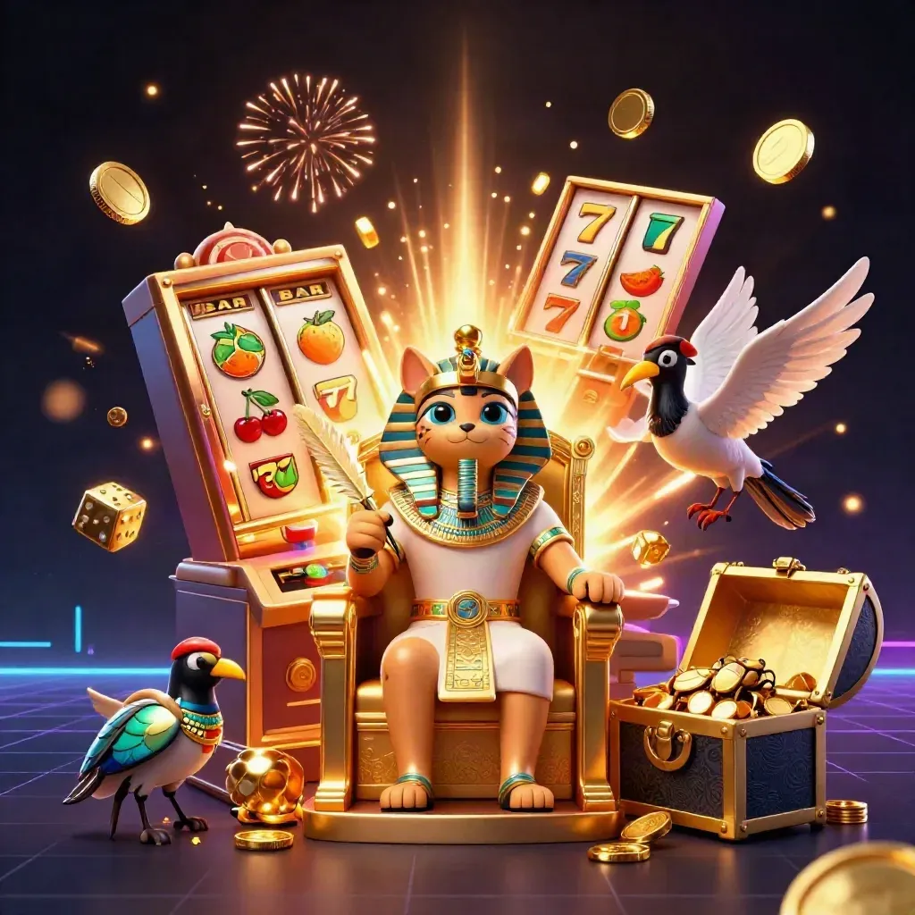 Pharaoh cat, ibis scribe and gem beetles amid jackpot explosions and gold coins
